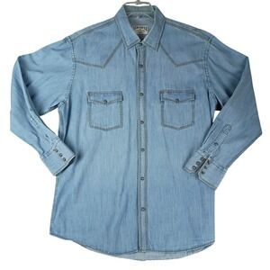 Schaefer Outfitter Western Shirt Men XL Light Blue Pointed Yoke Denim Snap Front